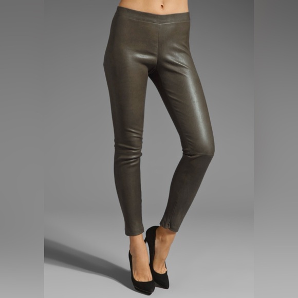 VINCE Taupe Brown 100% Leather Pull-On Ankle Zip Leggings Size XXS $1150